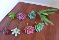 Set of 8 Artificial Succulents Flocking Lotus Flower And Yacons Plants (#113)
