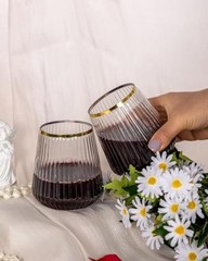 Pack 12oz Stemless Plastic Wine Glasses – Clear Ribbed Cups 36 Clear and Gold