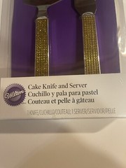 Wilton Vintage Glamour Cake Knife and Server Set Gold Rhinestones discontinued