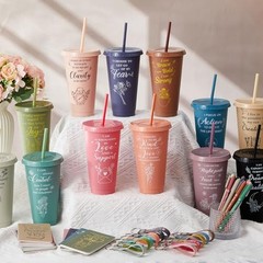12set/48pcs Inspirational Gifts Bulk, 24 oz Plastic Cups and Pens Notebooks
