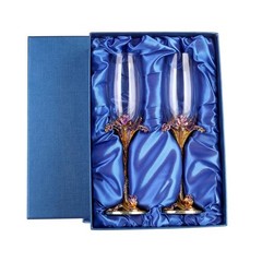 SUQ I OME Enamel Wine Crystal Champagne Flutes Glasses Set of 2, Decorative E…
