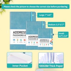 Address Book, Address and Password Keeper Book Medium (5.3 x 7.7 inch) Blue