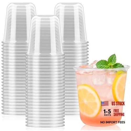 100 Round Bottom Plastic Cups 12 oz Disposable Stemless Wine Glasses