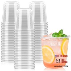 100 Round Bottom Plastic Cups 12 oz Disposable Stemless Wine Glasses