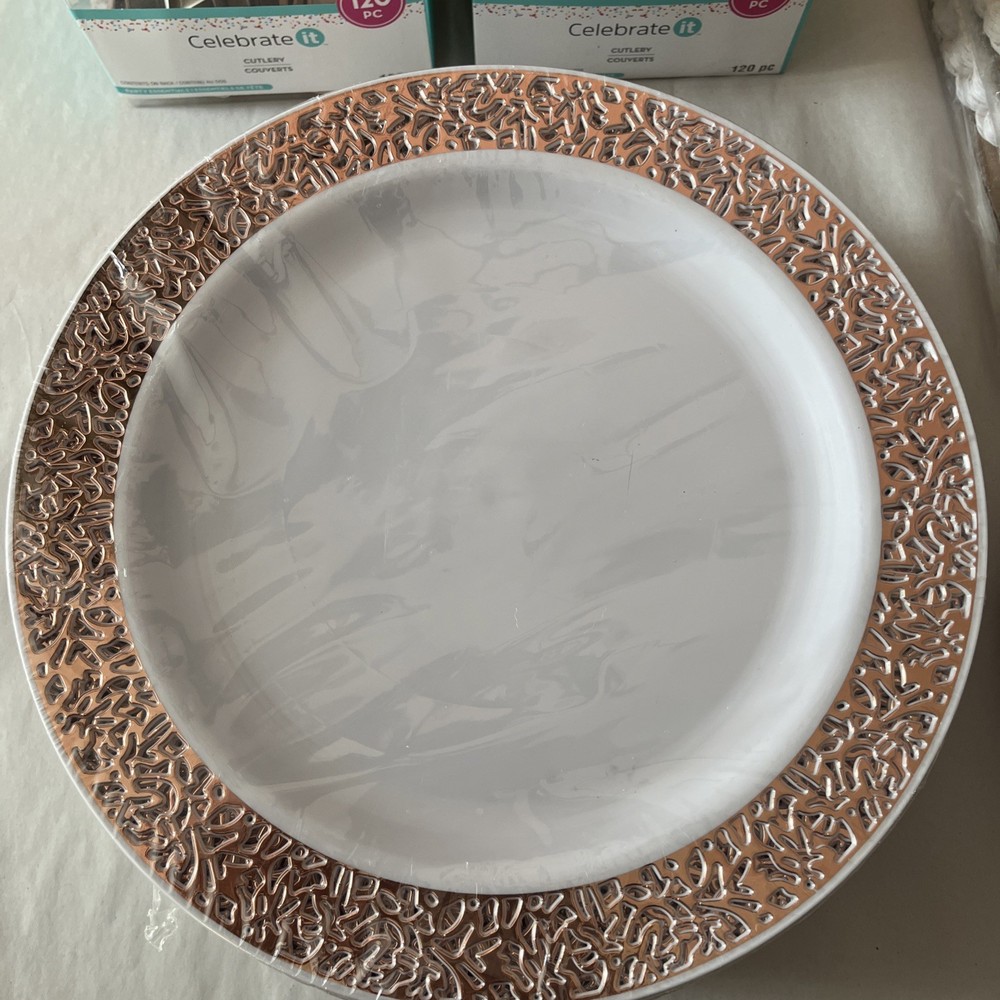 Wedding Misc Table Settings Rose Gold Utensils Paper Lace Placemats, Plates