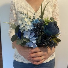Bridal Wedding Bouquet Beautiful Budget Handmade Faux Flowers White Blue Green
