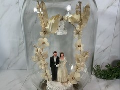 Vintage Bride & Groom Cake Topper ~Chalkware ~1950’s~UNIQUE IN JAR