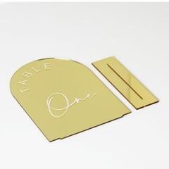 Gold Mirror Arched Wedding Table Number 1-10, 5″x7″,