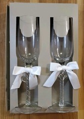 Vintage WILTON Champagne Wedding Toast Glasses Bling Hearts Bride Bow Groom