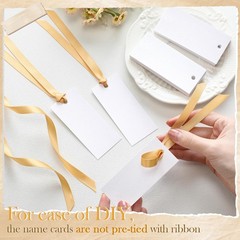 50 PCS Name Place Cards Table Setting Blank Satin Ribbon 1.57×3.54 Inch Gold