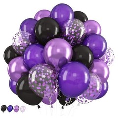Purple and Black Balloons, 12 Inch Metallic Party Balloons Purple Black