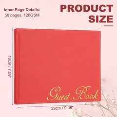 Elegant Guestbook, 9″x7″ PU Leather Wedding Guest Book, Red