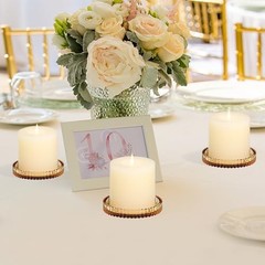 3.8 Inch Glass Pillar Candle Holder Set Pack 2 Gear Round Plate 2 Pcs Amber