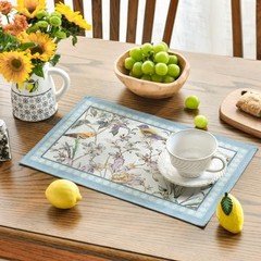 Birds Flowers Blossom Placemats Set of 4, 12″ x 18″, Rectangular 4 Pcs Blue