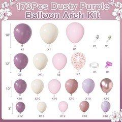 173Pcs Balloon Arch Garland Kit, Double-stuffed Pink White Sand Dusty Purple