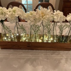 Farmhouse Decor Long Wooden Table Top Centerpiece w/11 Bottle Vases-Lighted