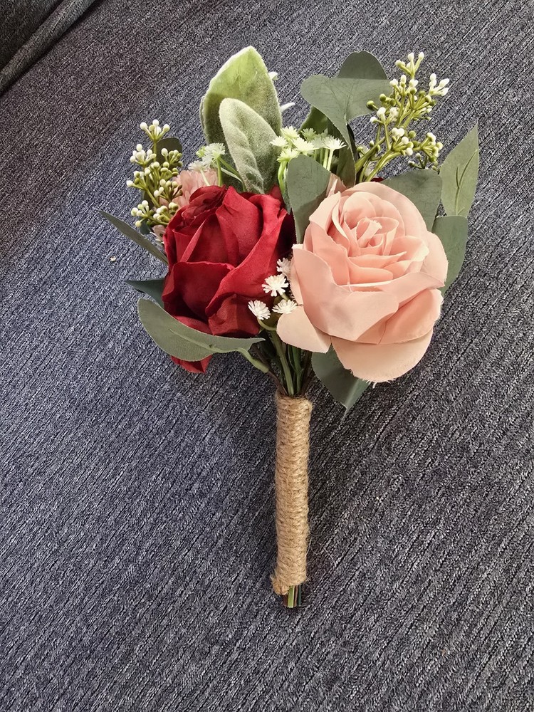 Artificial Wedding Rose & Eucalyptus Bouquet Bunch Red Blush Pink Green White
