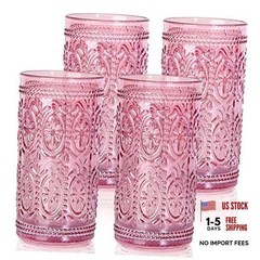 Drinking Highball Beverage Glass Cup, Vintage Drinking Glasses, 12oz Pink