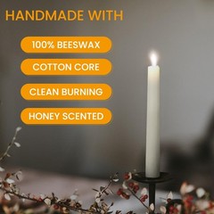 AGLARY 9″ Handmade White Beeswax Taper Candles, Dripless, Smokeless, 9-Hr Burn