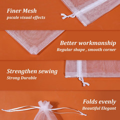 100Pcs Organza Bags, White 4X6(10X15Cm) Satin Drawstring Organza Pouch Wedding P