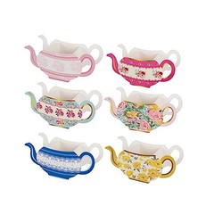 6 ASSORTED Paper Teapot Favor BOXES Vintage Floral Design Party Event Decoration