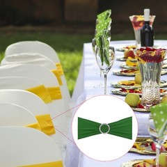10Pcs 14″x5″ Stretch Chair Sashes Bows Chair Bands Sash with Buckle Dark Green
