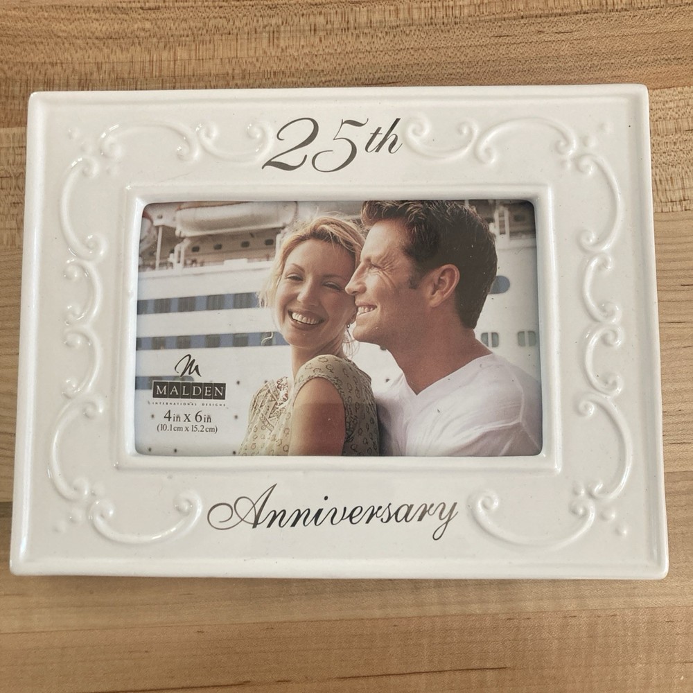 25th Anniversary White Porcelain Photo Frame Bisque Malden New No Box
