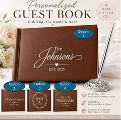 Personalized Wedding Guest Book with Pen Custom Names Date Brown Keepsake