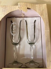 Precious Moments Bride Groom Champagne Flutes Set Wedding Toast Glasses In Box