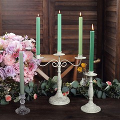 ASSORTED GREEN 5 Ribbed Design 9″ Unscented Premium Wax Taper CANDLES Party