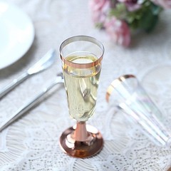 12 pcs 5 oz Clear with Rose Gold Rim Champagne Flutes Wedding Party Tableware