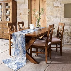 Chiffon Table Runner Floral Pattern Blue and Chinese style9712 27×120 Inch