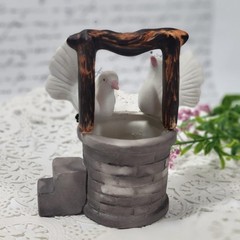 Vintage Wishing Well Cake Topper Bisque Porcelain Lovebirds Dove Figurine