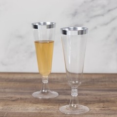 5 oz Clear with Silver Rim Plastic Champagne Disposable Glasses Party TABLEWARE