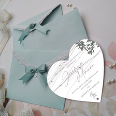 Silver Mirror Acrylic Customized Wedding Invitation with Pale Blue Lace Envelope