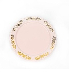 8″ Blush Round Salad Plates Gold Trim Party Wedding Disposable Tableware