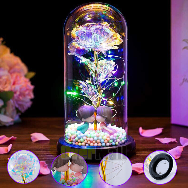 LED Eternal Galaxy Rose in Glass Enchanted Forever Flower Thanksgiving Xmas Gift