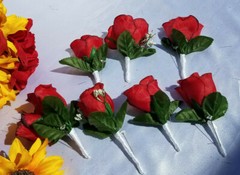 17 Piece Wedding Bouquet Set, Red Roses, Yellow Sunflowers, Bouquet Package