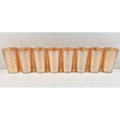 Set 8 Jeanette Hex Optic Iridescent Glasses Carnival Honeycomb Marigold Bareware