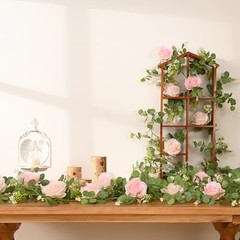 2Pcs 13Ft Artificial Eucalyptus Garlands with Flowers – 8 2 Pcs Pink Rose