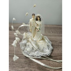 Vintage Wedding Cake Topper Lot 4pc Wilton Bride Groom Retro Lace Floral 1993