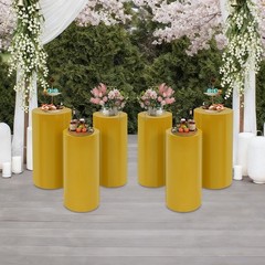 6Pcs Cylinder Pedestal Stands, Metal Display Stands For Wedding Birthday Decor