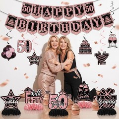 50th Birthday Decorations – 12 PCS Rose Gold Happy 50th Birthday Banner 50th …