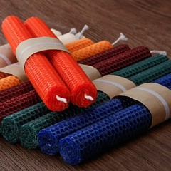 16PCS 9″ Hand-Rolled Beeswax Taper Candles, Real Pure 9 inch, Multicolor