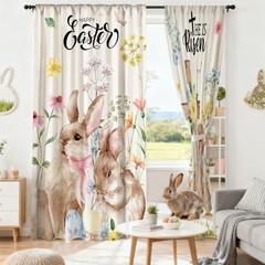 2 Pcs Easter Curtains for Living Room Rabbit Egg Cross Curtains 52 x 84 Inches