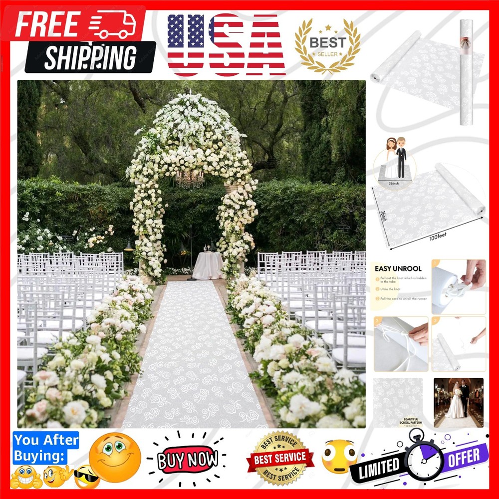 Aisle Runner for Wedding, Rose, 3×100 Feet, 50g | Thickened, White Walkway, I…