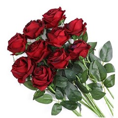 Artificial Flowers Silk Roses Real Touch Blooming Rose – Gradient Burgundy Red