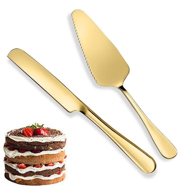 Cake Cutting Knife Set for Wedding, 2Pcs Elegant Thickened Stainless Steel