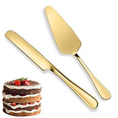 Cake Cutting Knife Set for Wedding, 2Pcs Elegant Thickened Stainless Steel