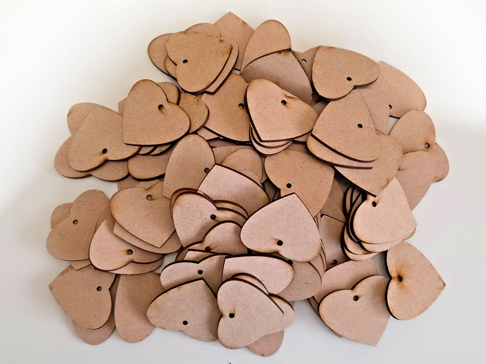 Wooden Heart Wedding Tags 25-100 3mm MDF Place Cards Laser Cut Favours Rustic